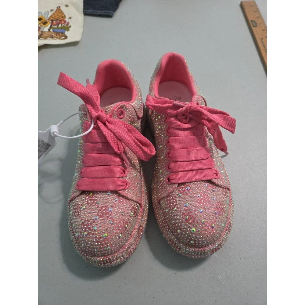 Dazzle Cush Bright Hot Pink Neon Rhinestone Comfy Platform Sneakers Tennis Shoes